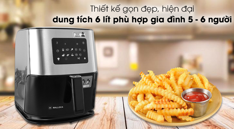 Nồi chiên không dầu Malloca MAF-06 6 lít - Gọn đẹp, hiện đại, vỏ nhựa ABS cao cấp