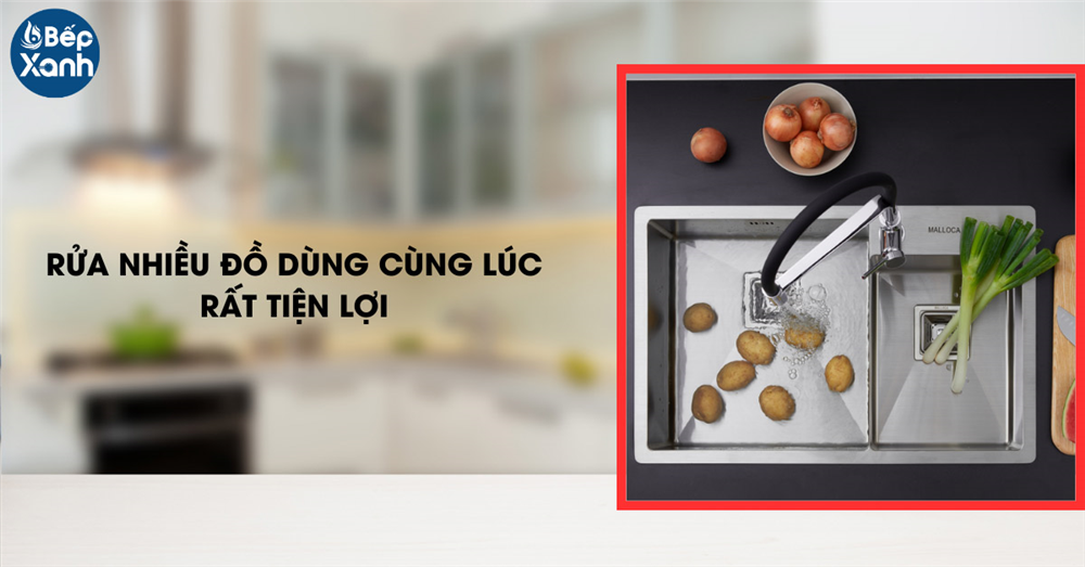 Chậu rửa chén đôi Inox Malloca giúp rửa nhiều đồ dùng cùng lúc