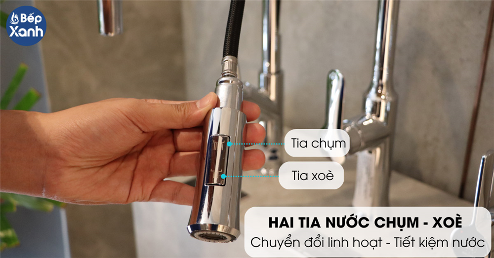 Vòi rửa chén dây rút Malloca thay đổi tia nước theo nhu cầu
