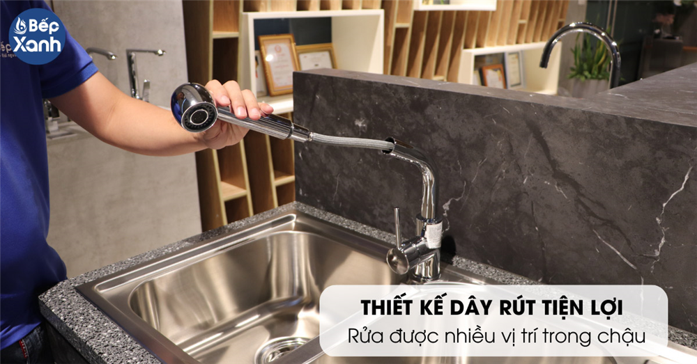 Thiết kế dây rút dễ dàng sử dụng Vòi rửa chén dây rút Malloca