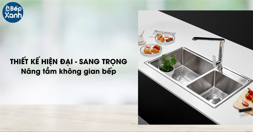 Chậu rửa chén đôi Inox Malloca thiết kế đẹp